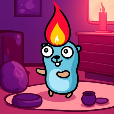 Go Blue Gopher staying calm in a room with fire.