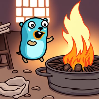 Go Blue Gopher panicking due to fire.
