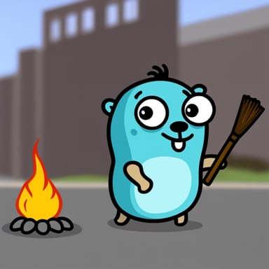 Go Blue Gopher panicking due to fire.