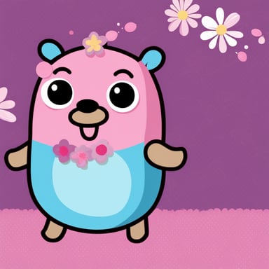 Make Go Blue Gopher cute and girlie-like, with a pink and flower theme.