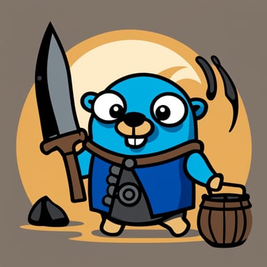 Go Blue Gopher as a medieval blacksmith for the logo, designed in a flat graphic style.
