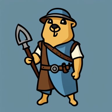 Go Blue Gopher as a medieval blacksmith for the logo, designed in a flat graphic style.