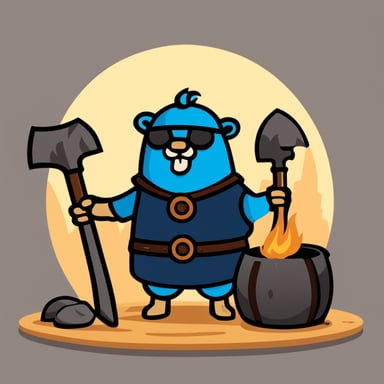 Go Blue Gopher as a medieval blacksmith for the logo, designed in a flat graphic style.