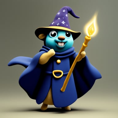 Go Blue Gopher, wearing a wizard hat, casts a spell in the form of a mesh with a wand.