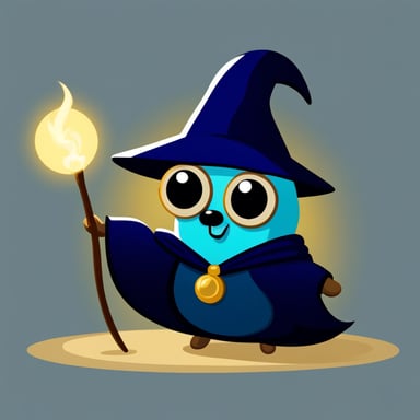 Go blue gopher, in the cloak wearing a wizard hat, casts a spell in the form of a square mesh with a wand. This is depicted in a 2D cartoon style.