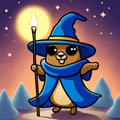 Go blue gopher, in the cloak wearing a wizard hat, casts a spell in the form of a square mesh with a wand. This is depicted in a 2D cartoon style.