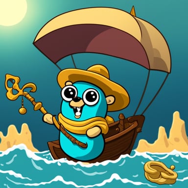 Go Blue Gopher, a pioneering character, transports treasure across the sea in a 2D cartoon.