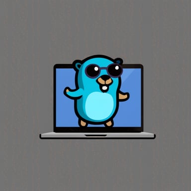 Go Blue Gopher programming on a laptop.