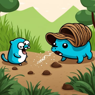 An angry go blue gopher tortures a python.
