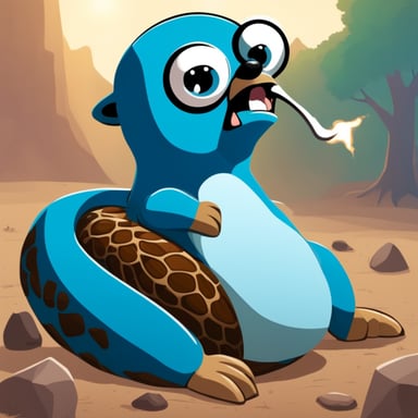 An angry go blue gopher tortures a python.