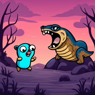 An angry go blue gopher tortures a python.