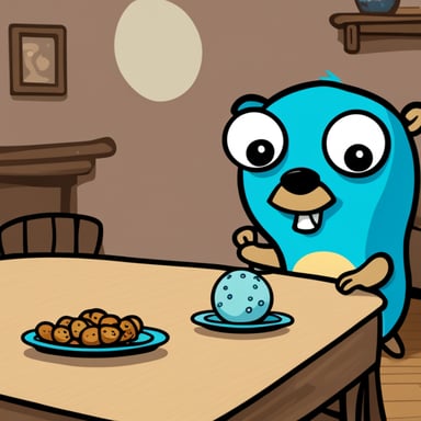 Go Blue Gopher, watching the orb on the table with a serious face, cartoonish.