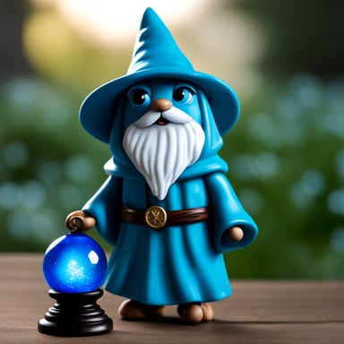 Go Blue Gopher is like Gandalf, the wizard with a serious face, watching the sky-blue colored glass orb positioned on the table.