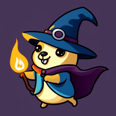 Go Blue Gopher looks like a witch with a joyful face, casting spells from a fire spell book.