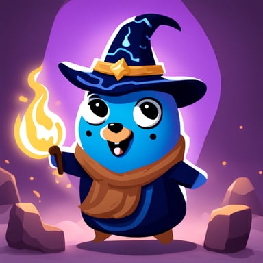 Master wizard Go Blue Gopher creating a new powerful spell with a terrifying laugh.