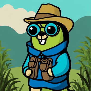 Go Blue Gopher as a chameleon gopher with a Vietnamese non la hat.