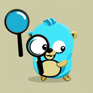 Go Blue Gopher with a magnifying glass looking at a golden key.