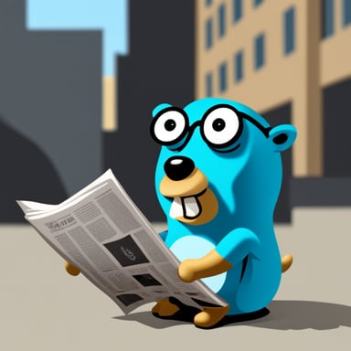 Go Blue Gopher reading a newspaper.