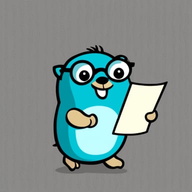 Go Blue Gopher with transparent background holding a scientific report in its hand.