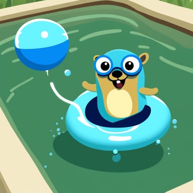 Go blue gopher with electrons flying around in a pool.