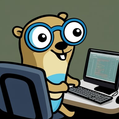 Go Blue Gopher, a programmer, receives a panic! message on the computer screen.