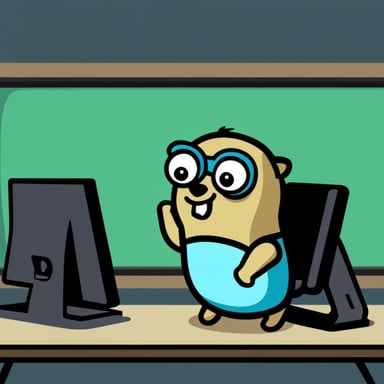 Go Blue Gopher, a programmer, receives a panic! message on the computer screen.