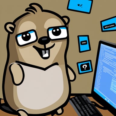 Go Blue Gopher, a programmer, receives a panic! message on the computer screen.