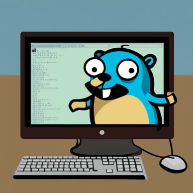Go Blue Gopher, a programmer, receives a panic! message on the computer screen.