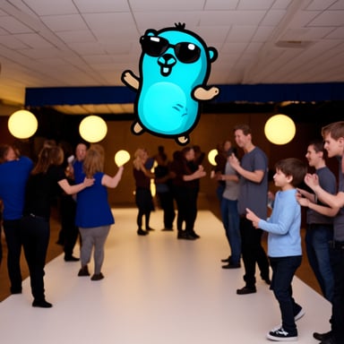 Go Blue Gopher at the dancing party.