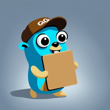 The Go programming language mascot, Go Blue Gopher, holding a small canvas.