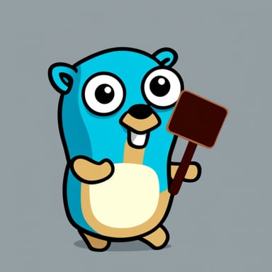 The Go programming language mascot, Go Blue Gopher, holding a small canvas.