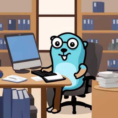 Go Blue Gopher working at office