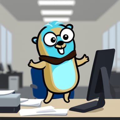 Go Blue Gopher working at the office