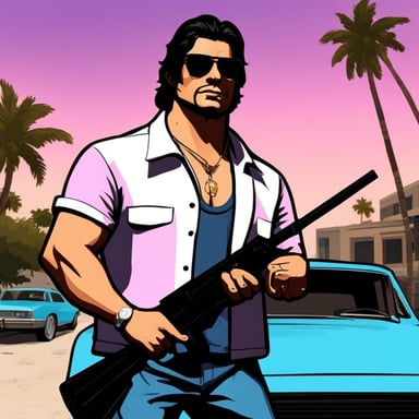 Go blue gopher like Rambo in style, GTA Vice City.