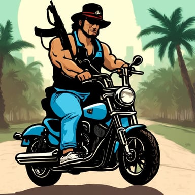 Go blue gopher like Rambo in style, GTA Vice City.