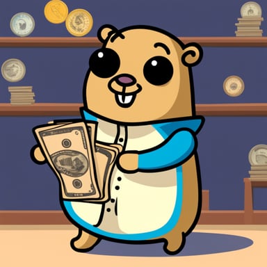 A rich go blue gopher who shows you the bills.