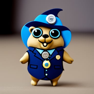 A rich gopher named Go Blue Gopher wearing a badge with the name Nesto.