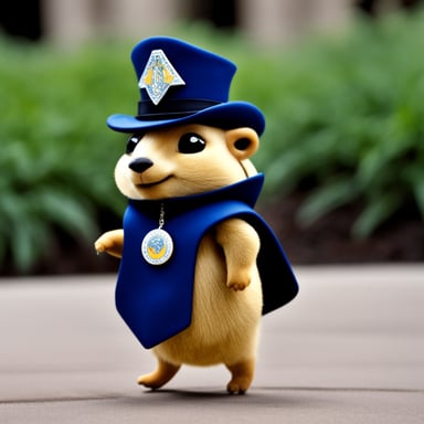 A rich gopher named Go Blue Gopher wearing a badge with the name Nesto.
