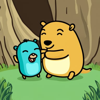 Go Blue Gopher hugging a capybara.