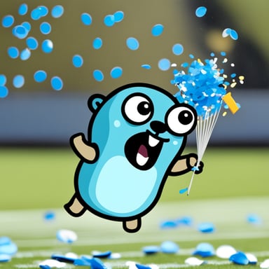 Go Blue Gopher looking happy throwing confetti in the air.