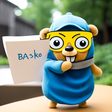 Go Blue Gopher holding a piece of paper with bbaktaeho written on it.