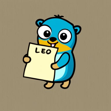 Go Blue Gopher holding a piece of paper with 'Leo' written on it.
