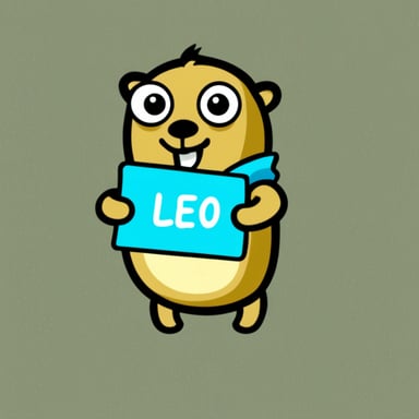 Go Blue Gopher holding a piece of paper with 'Leo' written on it.