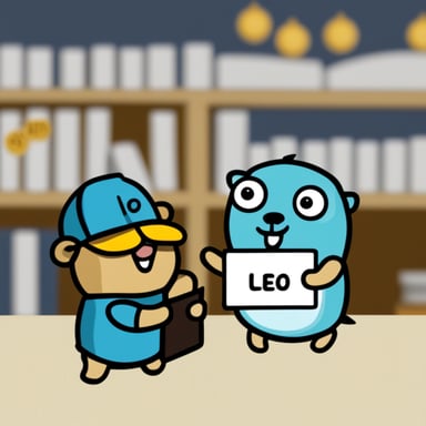 Go Blue Gopher holding a piece of paper with Leo written on it.