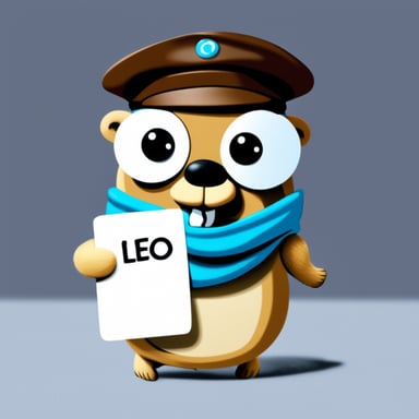 Go Blue Gopher holding a piece of paper with Leo written on it.