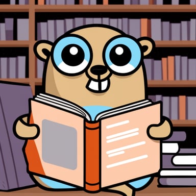 Go Blue Gopher holding a Rust Language book.