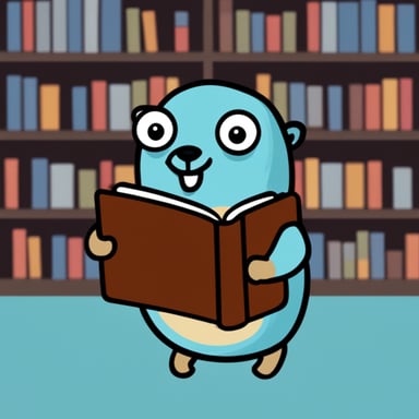 Go Blue Gopher holding a Rust Language book.