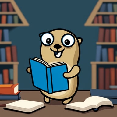 Go Blue Gopher holding a Rust Language book.
