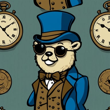 A Go Blue Gopher version of a Victorian gentleman, with a top hat, a pocket watch, and a mustache.