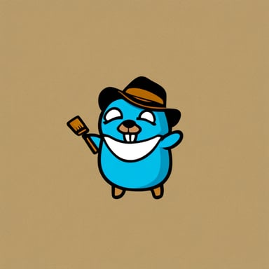 Go Blue Gopher as a blue happy 2D Huckleberry Finn gopher.